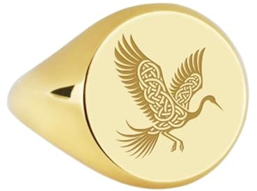 LKBEADS kran i 925 sterlingsilver | guldpläterad ring | Sigillring i rund form, 14 x 14 mm | Bandstorlek US 5–12,5 avelaibal | LKDR_0089