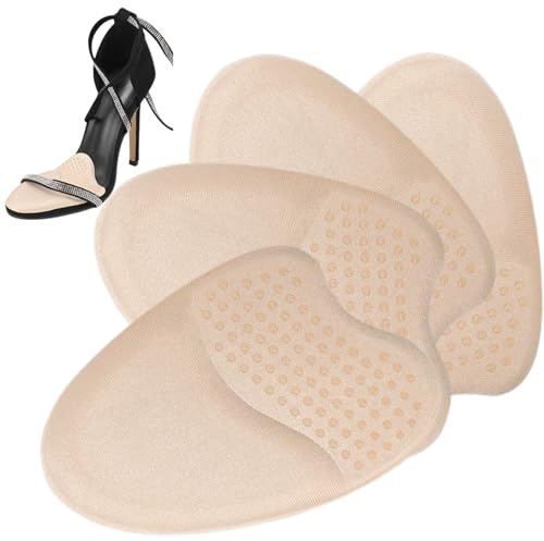 2 paires de coussinets métatarsiens pour femmes, coussins de plante pied – inserts en gel antidérapants pour chaussures habillées et sandales, beige, support adhésif pour l'avant-pied.