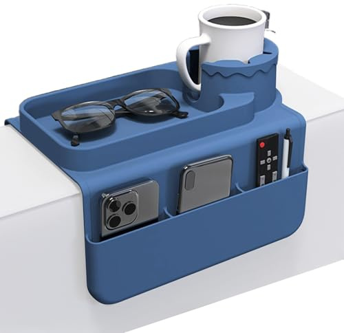 Portavasos para Sofá - Bandeja Pàra Reposabrazos De Sòfá | Soporte Paŗa Bebidas Parä Sof̃á, Bàndeja Antideslizante Dè Silicona D́e 42x15 Cm, 1 Pieza, Posavasos Antiderrames con Bolsillo Lateral Ṕara