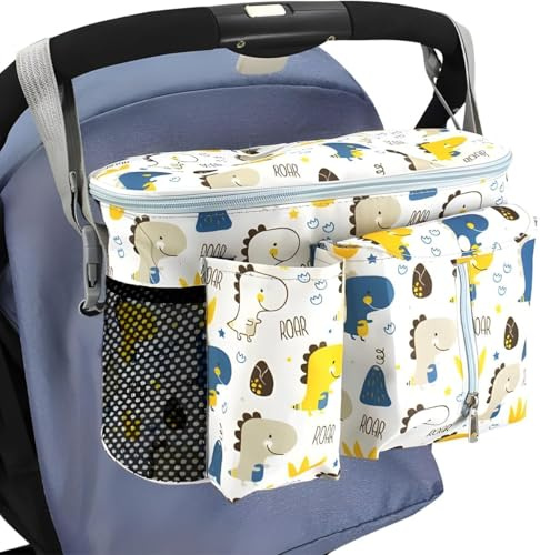 BOODPET Kinderwagen Organizer & Buggy Tasche – Kinderwagentasche Universal Wasserdicht, Organizer mit Getränkehaltern, Verstellbaren Gurten, Reißverschlusstasche,für Windeln, Flaschen, Smartphone