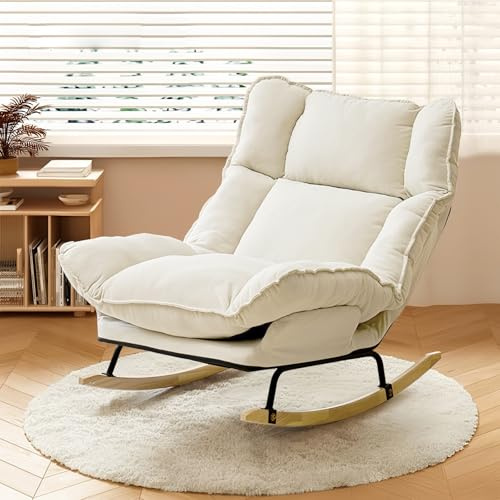 HDHNBA Rocking Chair with Adjustable Backrest, Extra-Wide Upholstered Gliding Chair Comfy Reclining Chair, Modern Accent Chair for Living Room Nursery Bedroom (Beige)