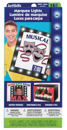 ArtSkills Poster Lights, Marquee Style, Poster Board Decorations, Sign Making & Science Fair Board Supplies, Battery-Operated String Light Kit, 14 Lights