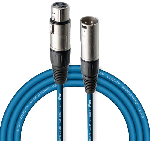 Stagg SMC3 CBL 3m XLR Male to XLR Female Microphone Cable, Blue | 3 metre mic cable, XLR male to XLR female, RoHS compliant — for microphones, PA systems, mixers, recording & live sound