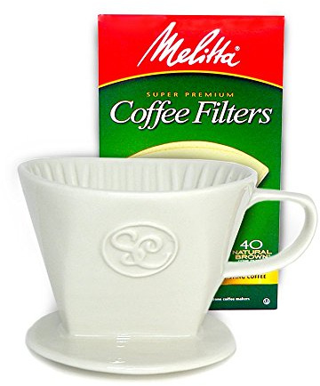 Simply Charmed Keramik-Kaffeemaschine zum Übergießen mit 40 Melitta-Filtern – eleganter Kaffee-Tropfer für reichhaltig gebrühten Kaffee – Basismaße: 10,2 cm, Höhe 7,6 cm, Brüht 227–473 ml