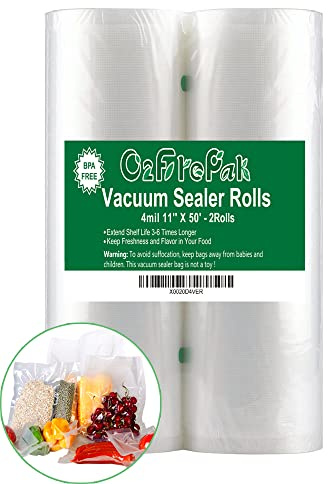 O2frepak 2Pack 11x50' Rolls 4mil Vacuum Sealer Bags Rolls with BPA Free,Heavy Duty Vacuum Sealer Storage Bags Rolls,Cut to Size Roll,Great for Sous Vide (Total 100 feet)