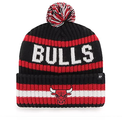 47 NBA Mütze für Erwachsene, Team-Farbe, offizielles Lizenzprodukt, Bering, Sport, Strickmütze mit Bommel, für kaltes Wetter, Chicago Bulls, Einheitsgr��e
