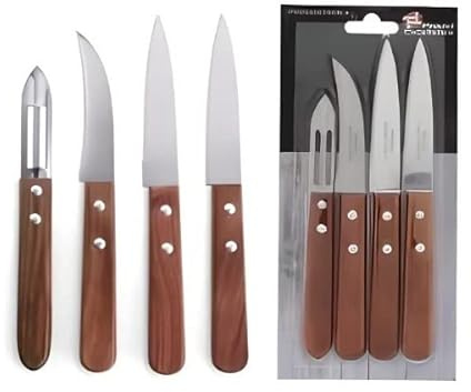 Générique Lot de 4 couteau de cuisine - 2 office - 1 eplucheur - 1 bec oiseau - Bois - 247