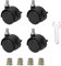 Lot de 4 roulettes pivotantes en nylon de 4,1 cm avec frein, avec écrou de tige fileté M7,5 et clé - Noir