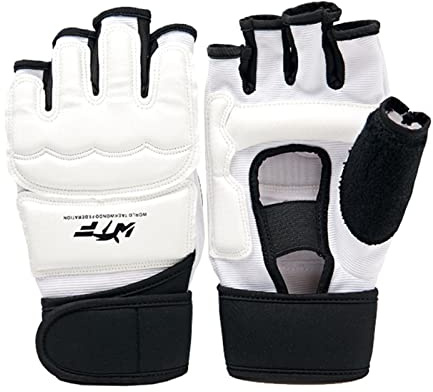 Guanti da boxe per sacco da boxe, guanti da karate, mezze dita, per arti marziali, allenamento in bianco e nero, con palmo aperto, in pelle Maya, guanti da sparring, guanti per MMA, combattimento