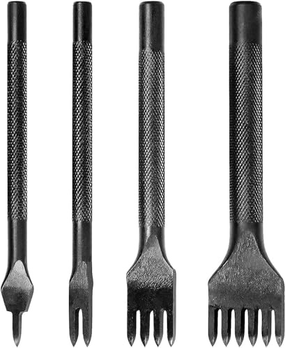 KEWAYO 4 pezzi Punzone per cuoio, 1/2/4/6 denti Set di attrezzi per cucire per il cucito fai da te della pelle(5mm)