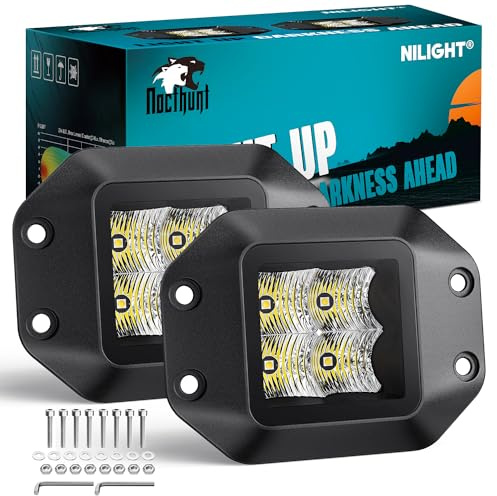 Nilight Flush Mount LED Pod Lights 2 PCS 4.7 Inch 4LED Flood Beam Backup Reverse Offroad Driving Bumper Work Grill Light for Truck ATV UTV