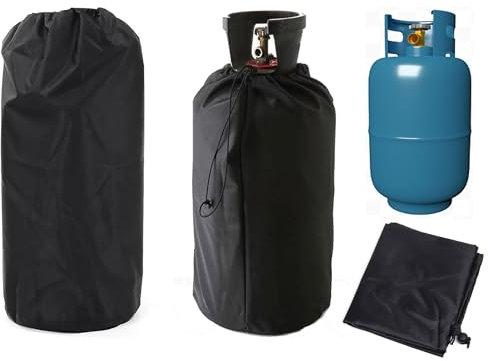 Gas-Tank-Abdeckung,31×59 cm Gas Tank Cover,210D Oxford Gewebe Gasflasche Schutzhülle,Gasflasche Grill-Abdeckung mit Zugband belüftet Wasserdich,UV-Schutz, Feuerfest,Schwarz (1)