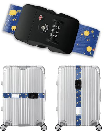 Veki Correas de Equipaje Ajustable, Correa para Maletas de Viaje, Equipaje Cinturón con TSA Cerradura de Combinación, Accesorios Viaje para Reconocer Fácil el Equipaje para 20-32 Pulgada (Patrón Azul)