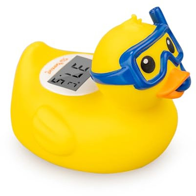 Doli Yearning Thermomètre de bain flottant pour bébé, jouet de bain flottant pour tout-petits, thermomètre de baignoire, à degrés Fahrenheit et Celsius – Canard jaune
