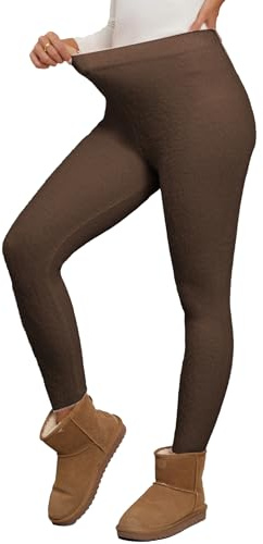 Famulily Leggings térmicos con forro polar para mujer, de cintura alta, sin pies, sexy, delgados, gruesos, tallas S-XL, café, S