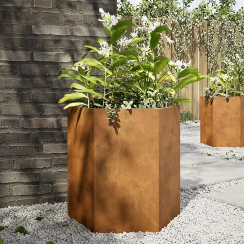 Hovothy Pflanzkübel 2 STK. Kräuterbeet Blumenkübel Pflanzenbeet Blumenkasten Pflanzbeet Anzuchtbeet Wetterfest Pflanzenkübel Garten Pflanzkasten Braun 46x40x45 cm Cortenstahl