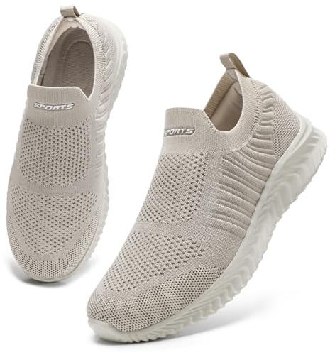 STQ Basket Confort Femme Marche Chaussure Mode et Sport pour Femmes San Lacet Respirant Légères Slip on Casual Fitness Campus Tennis Running Travail Outdoor Gym Jogging Course Sneaker Taupe EU 38