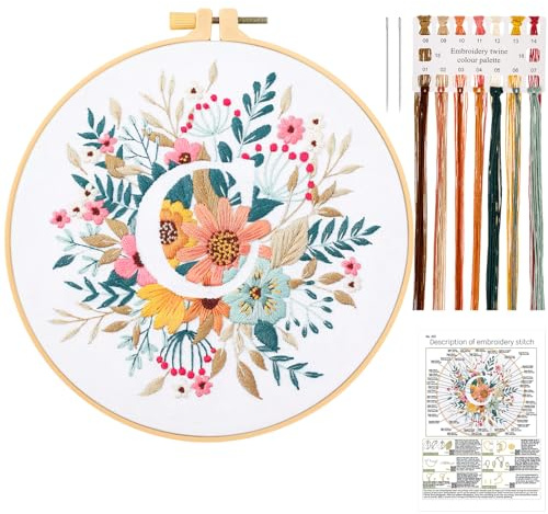 JSRQT Kit de Démarrage Broderie de Lettre C, Fleur Kit de Point de Croix Fait à la Main pour Adultes Débutants, avec Outil Comprenant Cerceau à Broder, Aiguille et Fils, pour Décoration
