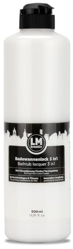 LM-Kreativ Barniz Pintura para Bañera, 3 en 1, 2 K, 500 ml, Color Blanco, para Azulejos y Azulejos para Baño, Bañeras, Platos de Ducha, Azulejos y Lavabos, Alta Cobertura, Resistente e Impermeable