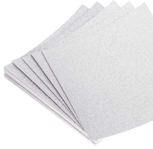 QUARKZMAN 50 Fogli Di Carta Origami Glitter 6x6 Pollici Fogli Quadrati Lucidi 15x15 cm Carta Pieghevole Per Artigianato Fai Da Te, Argento