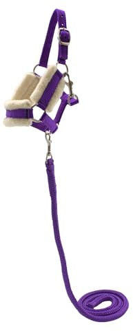 PFIFF Hobby Horse Little Lou 103129 Halter Set with Fluffy Fur Underlay and Lead Rope, Adjustable Size, Purple