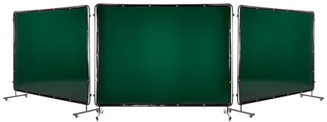 VEVOR Écran de Soudage 3 Panneaux Rideau de Soudage avec Cadre 1,74 x 2,34 m Écran Protection Soudure Mobile Vinyle Ignifuge 12 Roulettes, Protection UV 6 Niveaux, pour Atelier, Industrie, Vert Foncé