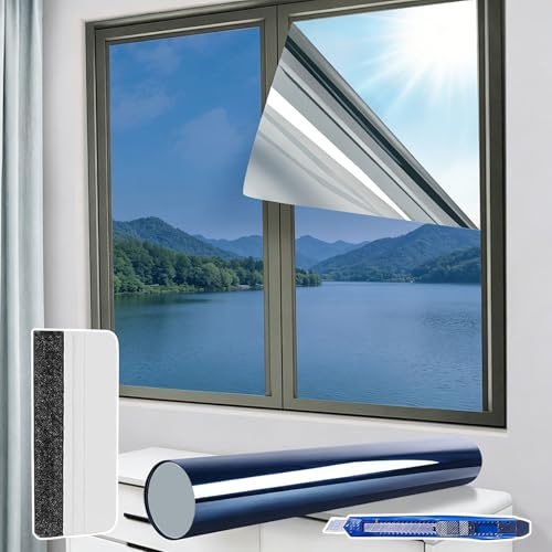 Pellicola a specchio per finestre, autoadesiva, protezione solare per finestre, protezione dai raggi UV, protezione dal calore senza residui, pellicola per finestra (Silver Scraper A-75 x 400 cm)