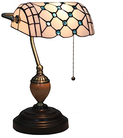 Retro Art Stained Glass Style Antik Bankers Lampa Målat glas Medelhavsstil Cafe Bordslampor Zinklegering Base Pianolampa för läsning sovrum Gåva,D