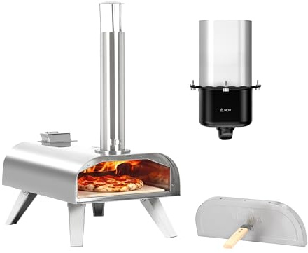 BIGHORN Bärbar pizzaugn i rostfritt stål, dubbelbränsle pellets och gas, med pizzasten, korg ingår.