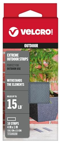 VELCRO Brand Tiras de alto rendimiento para exteriores, 10 x 2,5 cm, 10 unidades, soporta hasta 6,8 kg, cinta de velcro de titanio extremo, resistencia industrial, resistente a la intemperie para