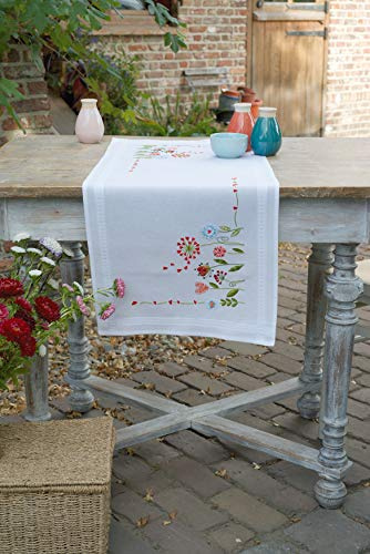 VERVACO Centrotavola Prestampato Fiori Ricamo Biancheria da Tavola Set Fai da Te Size Kit Hobby Creativi Adulti Casa Decor Embroidery Runner Stampato, Cotone, Multicolor, 40 x 100 cm