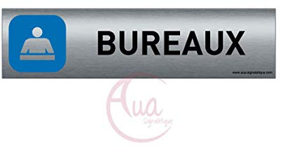 AUA SIGNALETIQUE - Plaque de porte Aluminium brossé imprimé AluSign - 200x50 mm - Double Face adhésif au dos - Impression UV directement sur l'aluminium (Pas de contre collage) (Bureaux)