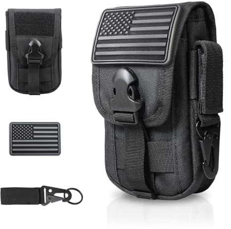 WYNEX Custodia tattica per telefono Molle, borsa a fondina per smartphone, con serratura per cellulare, porta carte, organizer adatto per cintura in vita, include clip tattica per attrezzi e toppa