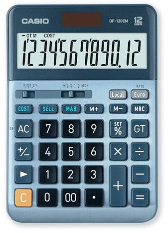 Casio DF-120EM - Calculadora de Escritorio, 17,9 × 12,6 × 3,9cm, Color Azul