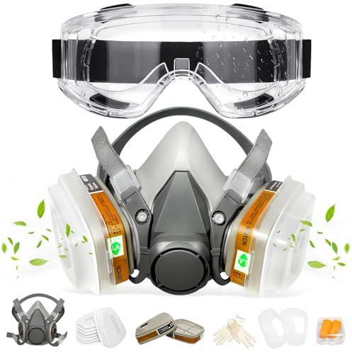 STARBST Masque respiratoire à gaz avec filtres - Demi-masque de protection au charbon actif avec lunettes de sécurité, masque de sécurité pour ponçage, moules, peinture, produits chimiques, vapeurs