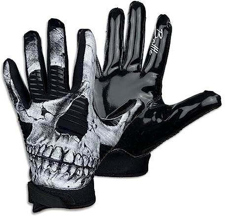 Battle Skullface Sports Football Gloves, Professional Style Ultra Grip Palm Receiver Gloves, Football Sticky Receiver Gloves for Adults, Football Gloves