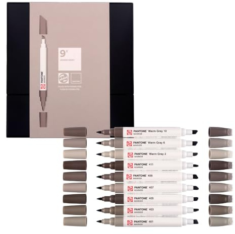 Talens | Pantone Set di 9 Marcatori Warm Gray | Penna a Doppia Punta con Pennello e Punta a Scalpello | Inchiostro Pigmentato a Base d'Acqua nei Colori Pantone