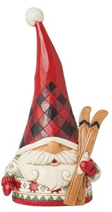Enesco Jim Shore Heartwood Creek Highland Glen Gnome Holding Skis Figurine- Stone Resin Hand Painted Crafted Collectible Gnomes Mini Figurines Home Decor Statue, 6.3 Inch