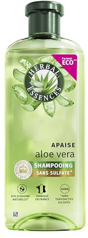 HERBAL ESSENCES - Sans Sulfate - Shampoing Hydratant 350ml Aloe Vera - Apaise, Hydrate, Nettoie et Nourrit Les Cheveux Très Secs - Parfum Jasmin, Sans Silicone ni Sulfate - Végan