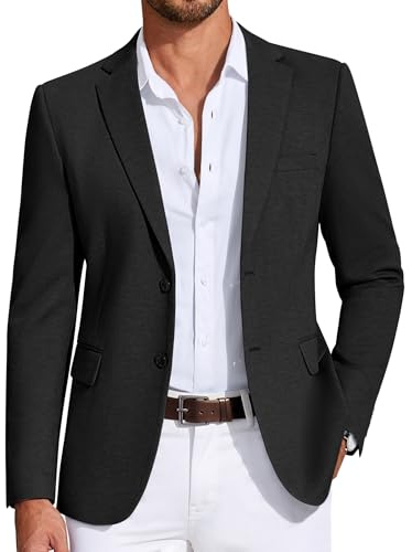 COOFANDY Mens Casual Blazer Knit Sport Coat Lightweight Two Button Suit Jacket Black, L