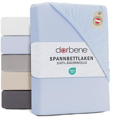 DarBene® Spannbettlaken 90x200cm Jersey Baumwolle, Bettlaken 90x200, Leintuch, Matratzenbezug Oeko-TEX zertifiziertes Spannbetttuch 90x200 cm, Spannleintuch 90x200, Bettbezug, Hellblau