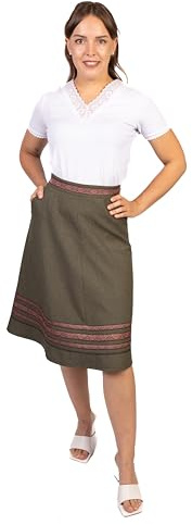 Traditionell – Anna-Marie traditionell kjol med fickor Dirndl Oktoberfest veckad kjol kjolar i 6 färger storlek 34–44, kaki, 34