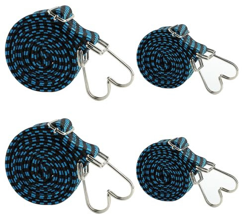 Corde Elastiche con Gancio,2 Pezzi 2M Cinghie di Fissaggio per Bagagli 2 Pezzi 1M Corde Elastiche Piatte Regolabili per Teloni, Campeggio, Portapacchi, Auto, Bici