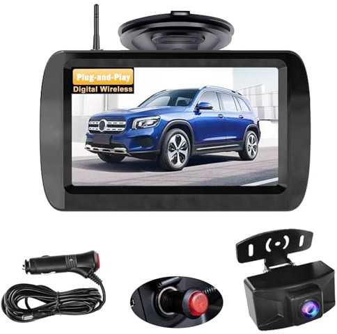 ANDUBEST Digital Kabellos Rückfahrkamera Set, Wireless Einparkhilfe mit 4,3 LCD Monitor, Funk Rückfahrkamera mit IP69 Wasserdicht, Nachtsicht, Interne Antenne, Einfache Installation