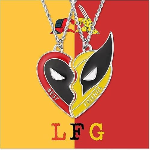 azttior Collana Dead Figura Dedpol e Wolverine per Migliori Amici, 2 Pezzi, Ciondolo a Medaglietta con Cuore Diviso, Collana dell'Amicizia per Uomo e Donna, Supereroi Marvel, Regalo Perfetto per Fan