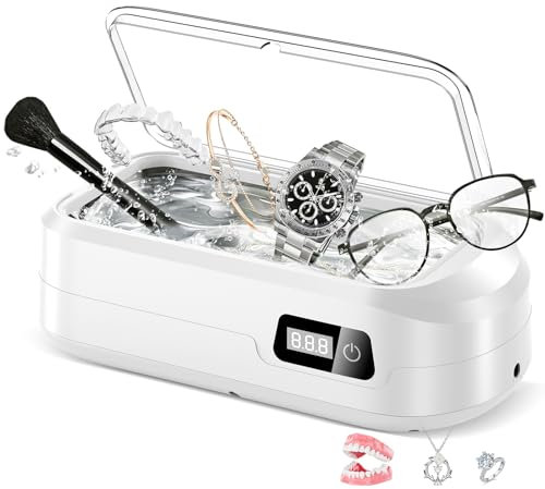 HyAdierTech Dispositivo de limpieza ultrasónica de gafas, 49 KHz, alta frecuencia, limpiador ultrasónico profesional con 4 modos, 600 ml, con temporizador digital para gafas, anillos, anillos de dedos