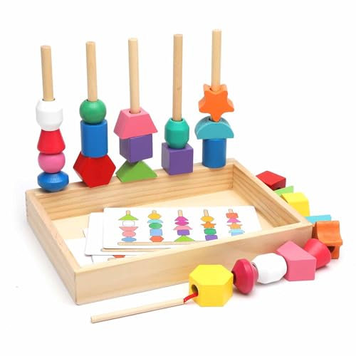 HENGBIRD FäDelspiel 3-In-1montessori Spielzeug Sortierspiel Steckspiel Motorikspielzeug Holz Sortier und Stapelspielzeug Geschenkideen für 3 4 5 JäHrige Kinder Spielzeug