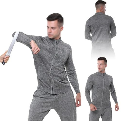 Veste Zippée Tricotée Simple Face - Résistante à L'usure/Aux Coupures, Aux Morsures, Aux Déchirures Et Aux Coups De Couteau, Gilet Anti-Coupures Et Anti-Coupures,Grey-3XL