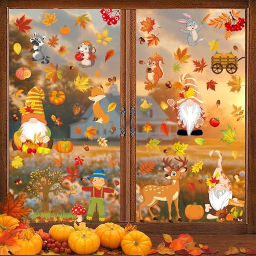 YIHELU Pegatinas Ventana de Acción Gracias Otoño, Pegatina de Decoración, Etiqueta Ventana de Acción Gracias, Hojas Arce Otoñal Pegatinas de Ventana, Otoño Decoración (pegatinas otoño-D)