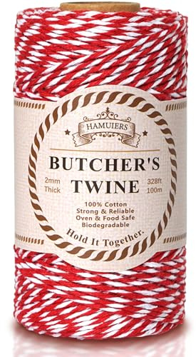 Cotton Twine String, 328 Feet Red & White - Christmas Twine for Gift Wrapping, Crafts, Baking, Butchers, Holiday Decorations, DIY, Kitchen & Gardening